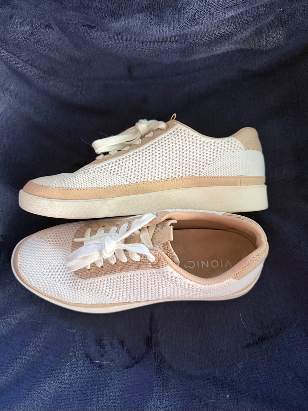 Vionic Women's Knit Lace-Up Sneakers in White and Tan - Picture 5 of 7